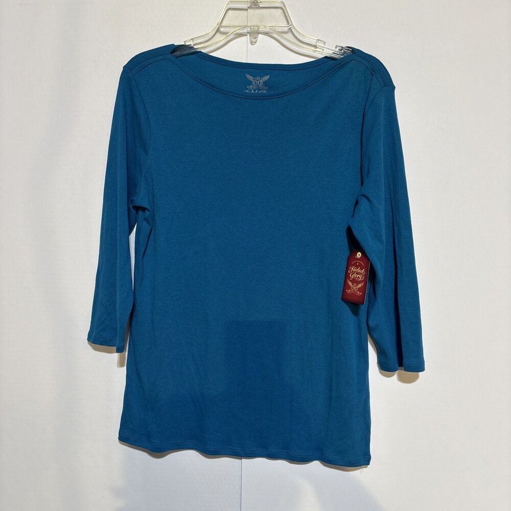 Women Faded Glory Large Blue 3/4 Sleeve Shirt Top NWT Chest 37" Gift Work casual